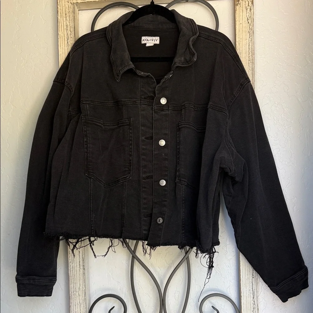 Ava & Viv | Distressed Black Jean Jacket | Black | Size 3X - Picture 1 of 6